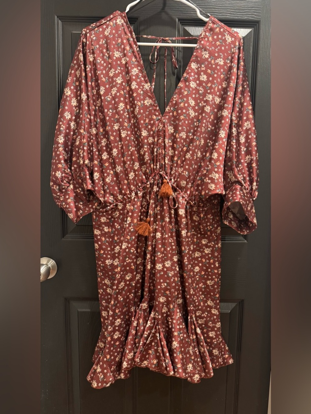 Aakaa Rust Brown Floral Slip Dress